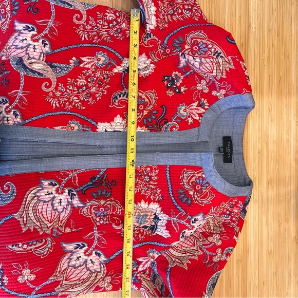 Talbots XL Petite Red Quilted Jacket floral Paisley Cottage Boho Cotton Chambray - Picture 8 of 9